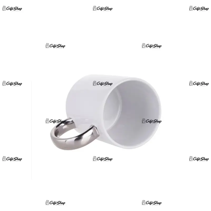 .cana ceramica alba,  maner color argintiu